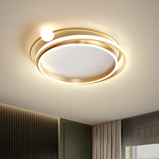 Modern Gold Led Flush Mount Ceiling Light - Metallic Overlap Circle Design 20.5’/24.5’ Wide