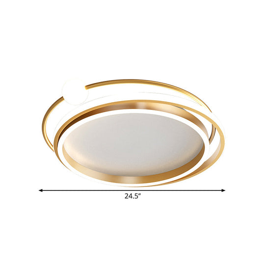 Modern Gold Led Flush Mount Ceiling Light - Metallic Overlap Circle Design 20.5’/24.5’ Wide