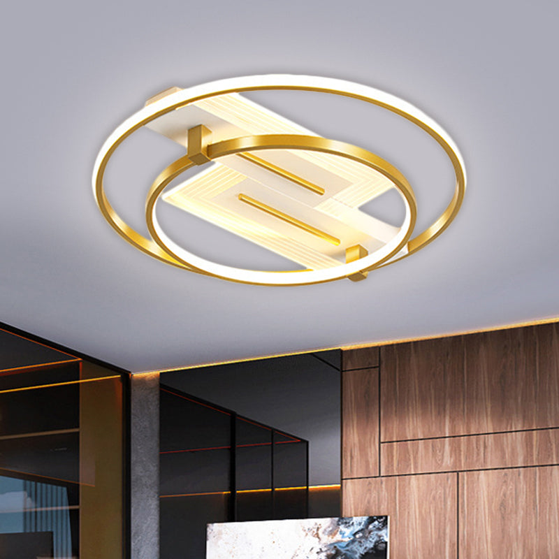 Metal Dual Ring Ceiling Light - Simplicity 18’/21.5’ Wide Led Gold Flush Mount Lamp In