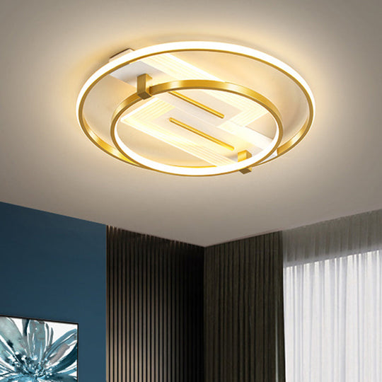 Metal Dual Ring Ceiling Light - Simplicity 18’/21.5’ Wide Led Gold Flush Mount Lamp In Warm/White