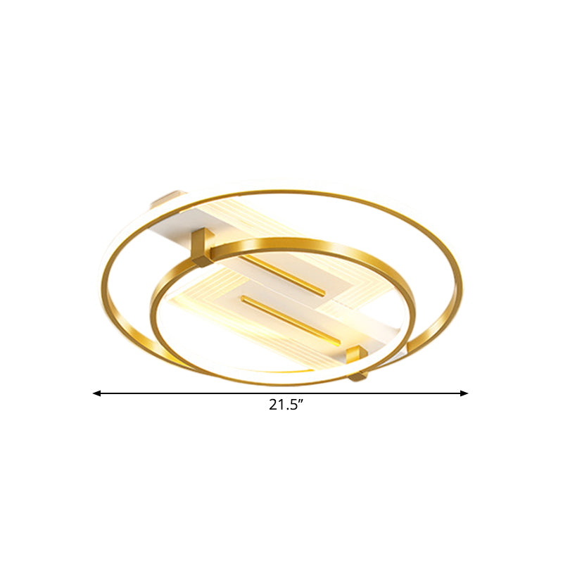 Metal Dual Ring Ceiling Light - Simplicity 18’/21.5’ Wide Led Gold Flush Mount Lamp In Warm/White