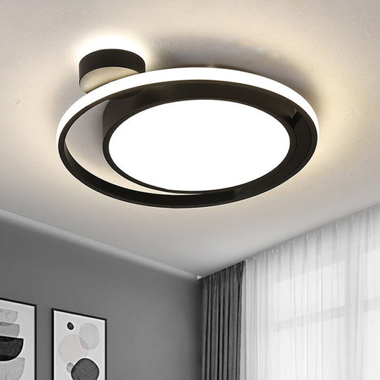 Modernist Drum Ring Ceiling Flush Mount Lighting In Black/White With Led 18’/21.5’ Width -
