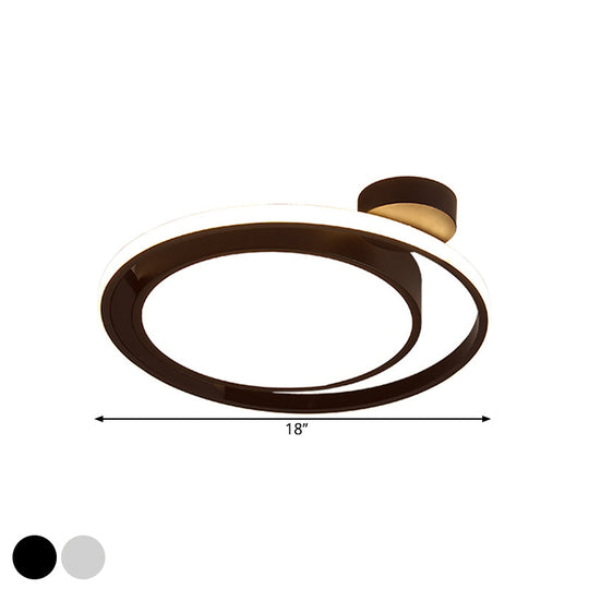 Modernist Drum Ring Ceiling Flush Mount Lighting In Black/White With Led 18’/21.5’ Width -