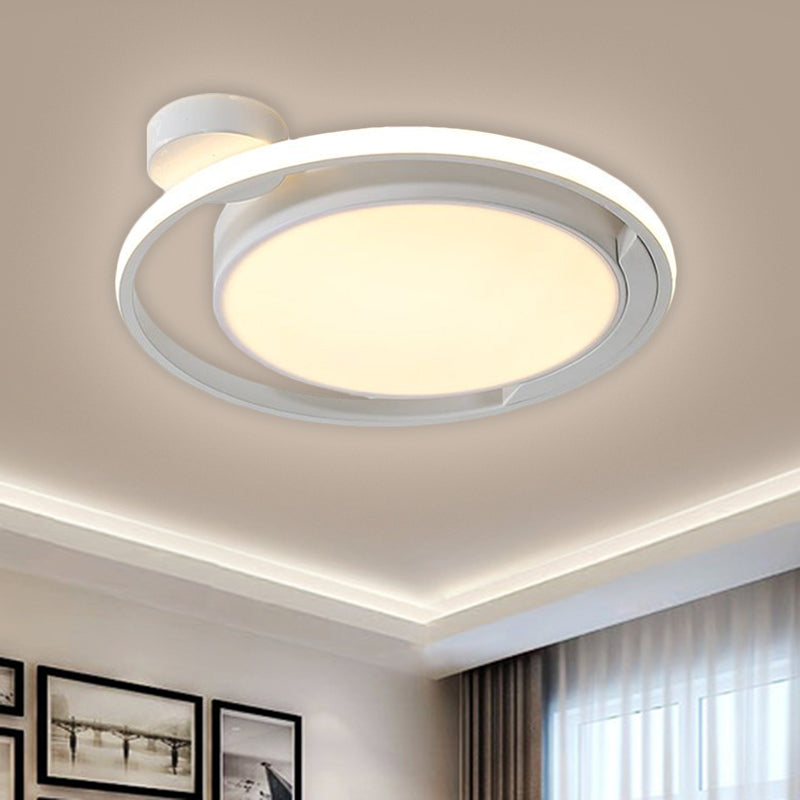 Modernist Drum Ring Ceiling Flush Mount Lighting In Black/White With Led 18’/21.5’ Width -
