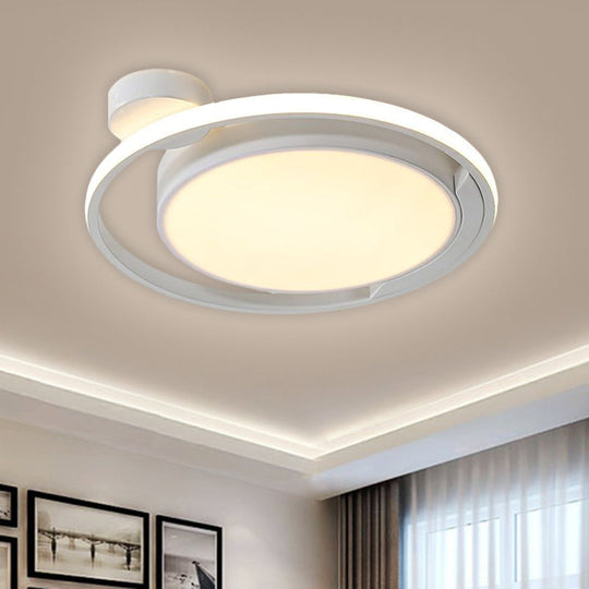 Modernist Drum Ring Ceiling Flush Mount Lighting In Black/White With Led 18’/21.5’ Width -
