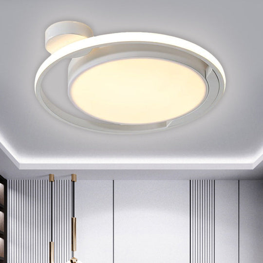 Modernist Drum Ring Ceiling Flush Mount Lighting In Black/White With Led 18’/21.5’ Width -