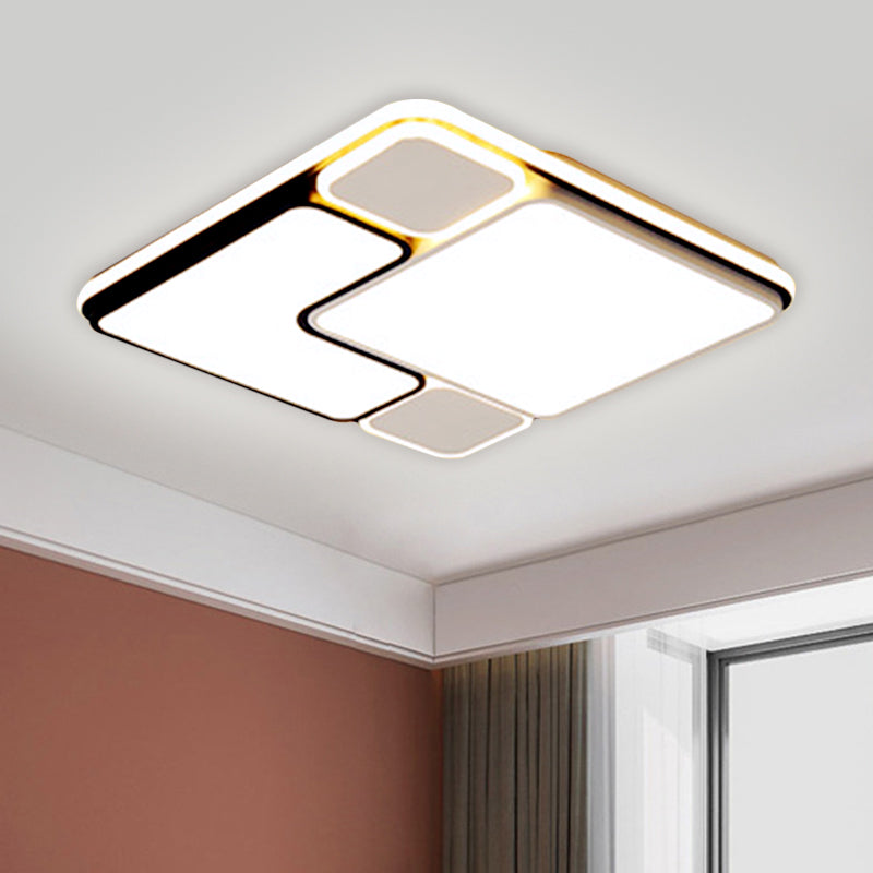 18’/21.5’ Modern Led Flush Lamp - White Square Ceiling Mount With Metallic Shade Warm/White Light