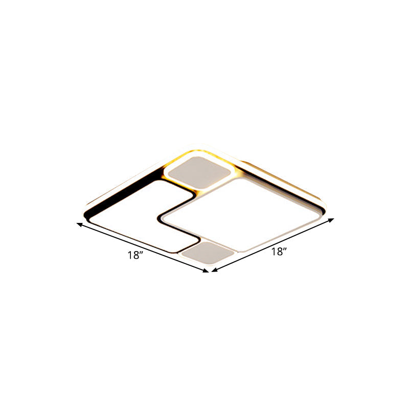 18’/21.5’ Modern Led Flush Lamp - White Square Ceiling Mount With Metallic Shade Warm/White Light