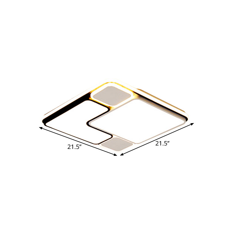 18’/21.5’ Modern Led Flush Lamp - White Square Ceiling Mount With Metallic Shade Warm/White Light