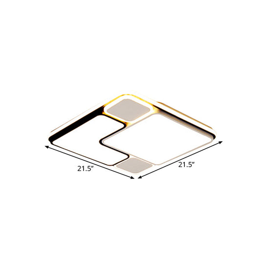 18’/21.5’ Modern Led Flush Lamp - White Square Ceiling Mount With Metallic Shade Warm/White Light