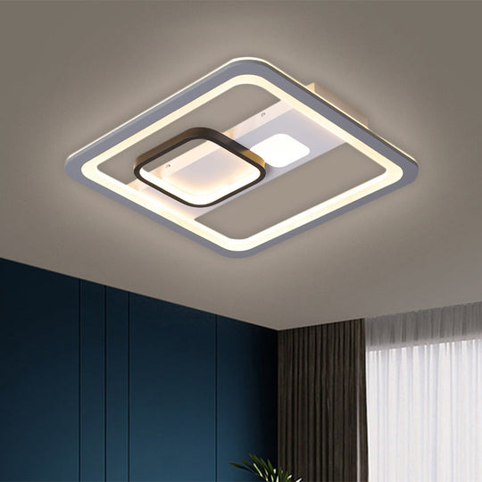Acrylic Led Grey Ceiling Light In Warm/White - 16’/19.5’/23.5’ Square Flush Mount / 16’ White
