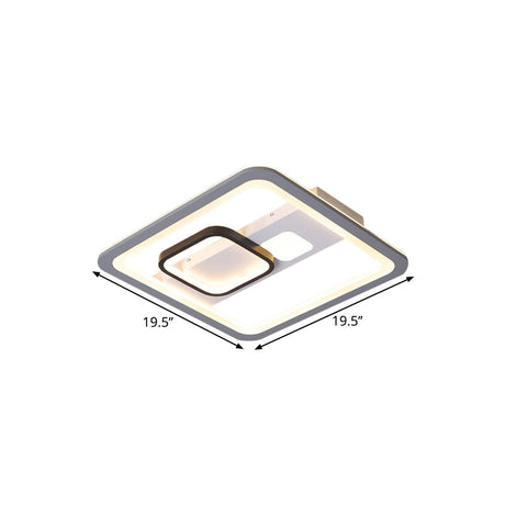 Acrylic Led Grey Ceiling Light In Warm/White - 16/19.5/23.5 Square Flush Mount