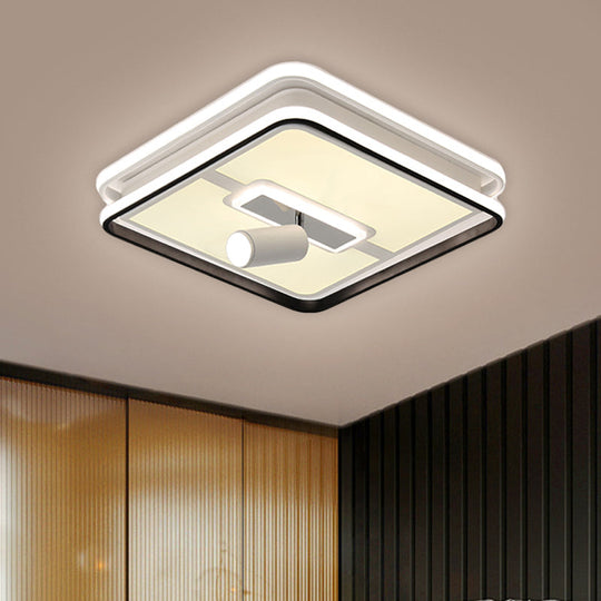 Minimalist Black Square Panel Flush Led Ceiling Lamp - 19.5/23.5 Wide Warm/White Light