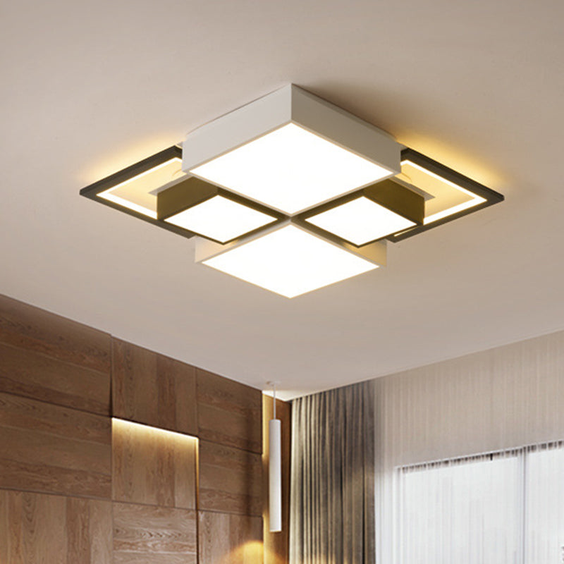 Modern Black Integrated Led Ceiling Lamp - 18’/23.5’ Wide Square Flush Mount Fixture In