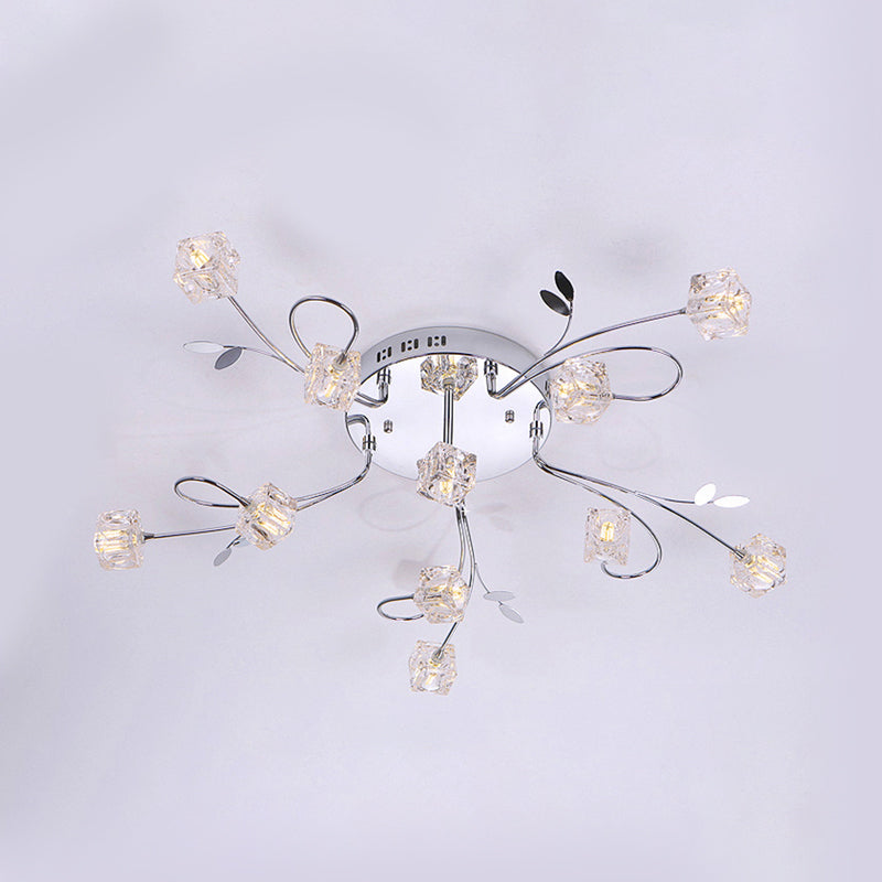 Sleek Chrome Cube Semi Flush Mount Modern Crystal Ceiling Lamp - 11/20 - Light Hand - Cut Crystals