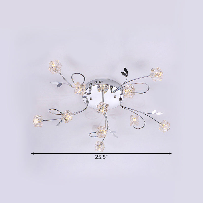 Sleek Chrome Cube Semi Flush Mount Modern Crystal Ceiling Lamp - 11/20 - Light Hand - Cut Crystals