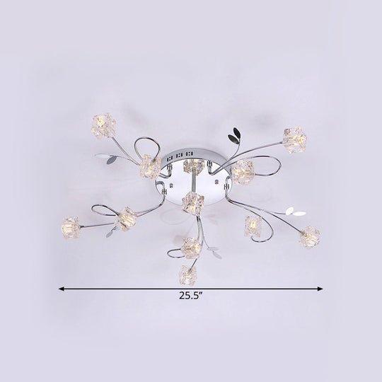 Sleek Chrome Cube Semi Flush Mount Modern Crystal Ceiling Lamp - 11/20 - Light Hand - Cut Crystals
