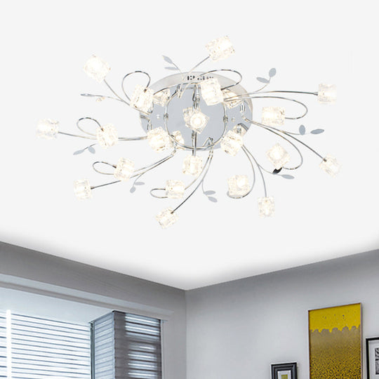 Sleek Chrome Cube Semi Flush Mount Modern Crystal Ceiling Lamp - 11/20 - Light Hand - Cut Crystals