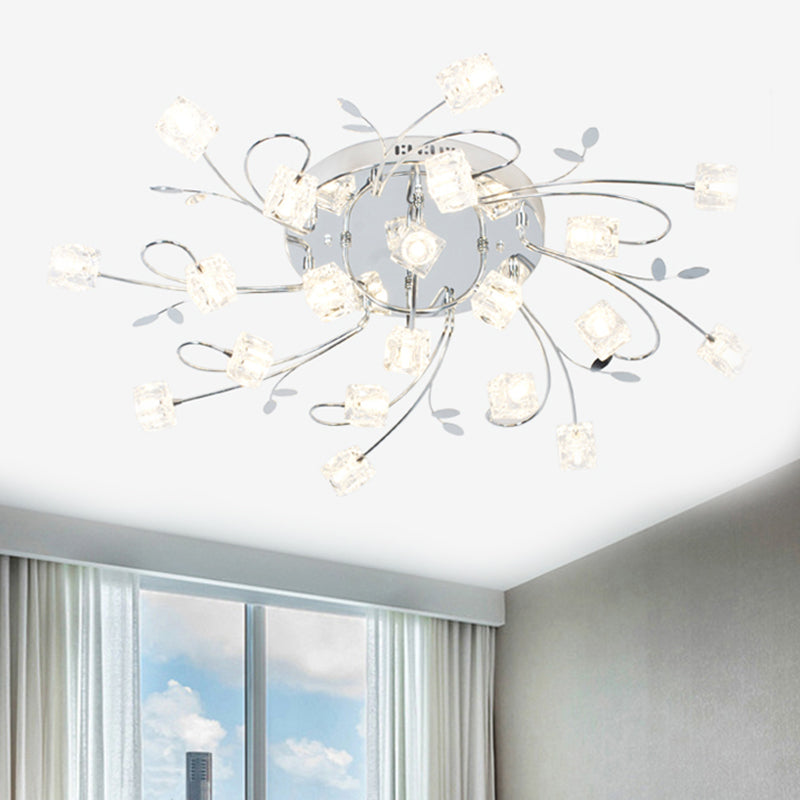 Sleek Chrome Cube Semi Flush Mount Modern Crystal Ceiling Lamp - 11/20 - Light Hand - Cut Crystals