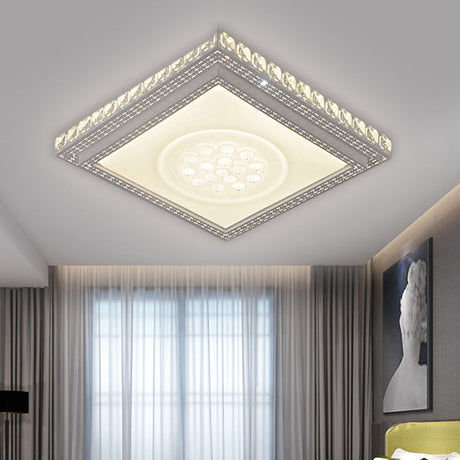 Sleek Metal Led Ceiling Mount Lamp With Crystal Deco - Rectangle/Square Parlor Flush Light