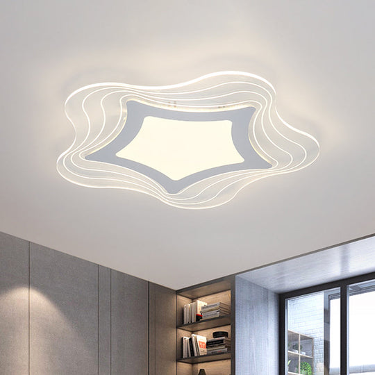 Modern Led Flush Mount Lamp - Acrylic Star/Pentagon Design In White/Warm Light White / Warm Star