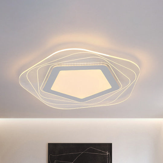 Modern Led Flush Mount Lamp - Acrylic Star/Pentagon Design In White/Warm Light White / Pentagon