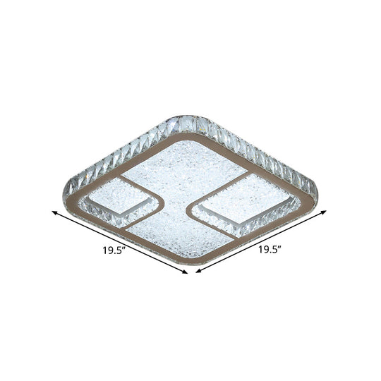 Modern Led Parlor Flushmount Ceiling Fixture With Square Crystal Shade - Chrome Finish In