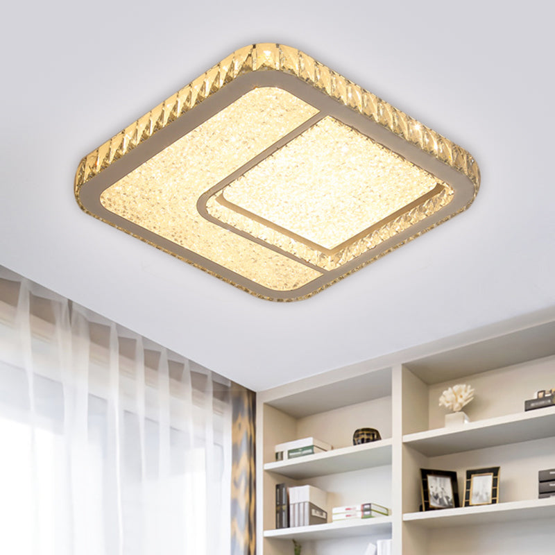 Modern Led Parlor Flushmount Ceiling Fixture With Square Crystal Shade - Chrome Finish In