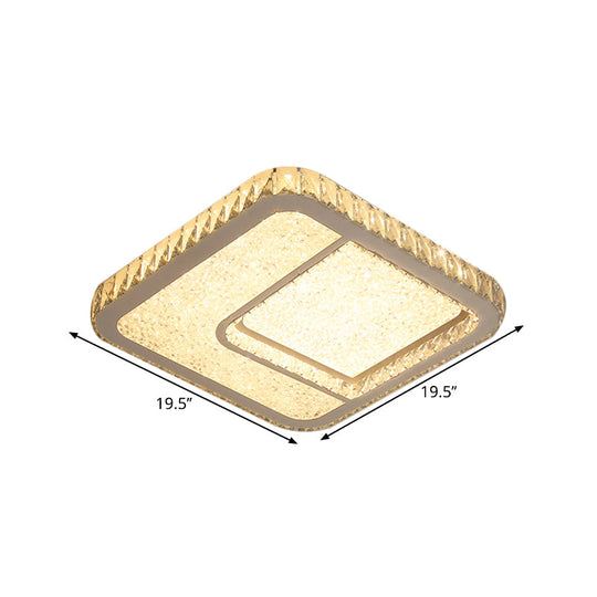 Modern Led Parlor Flushmount Ceiling Fixture With Square Crystal Shade - Chrome Finish In