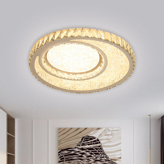 Contemporary Led Crystal Round Flush Mount Ceiling Lamp In Chrome With Warm/White Light / White