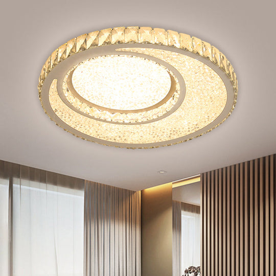 Contemporary Led Crystal Round Flush Mount Ceiling Lamp In Chrome With Warm/White Light