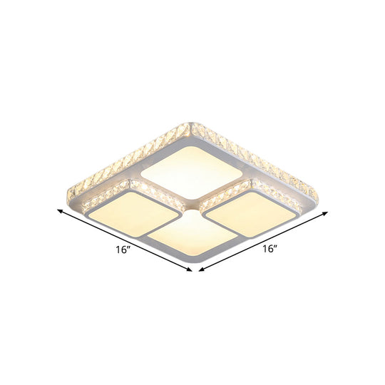 16/19.5 Minimalist Crystal Block Led Ceiling Lamp In Warm/White Light