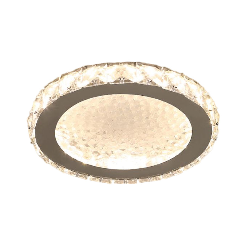 Crystal Block Led Circle Flush Mount Lamp: Sleek Chrome Design Warm/White Corridor Ceiling Lighting