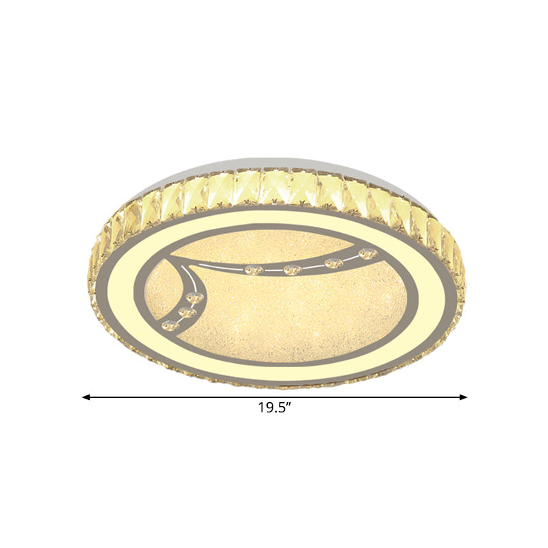 Drum Ceiling Lamp With Crystal Bead Deco - Minimalist Acrylic Led Flush Mount Fixture Chrome Finish