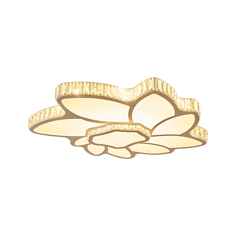 Sleek Chrome Crystal Led Ceiling Lamp In Warm/White Light – Petal Sitting Room Flush Mount