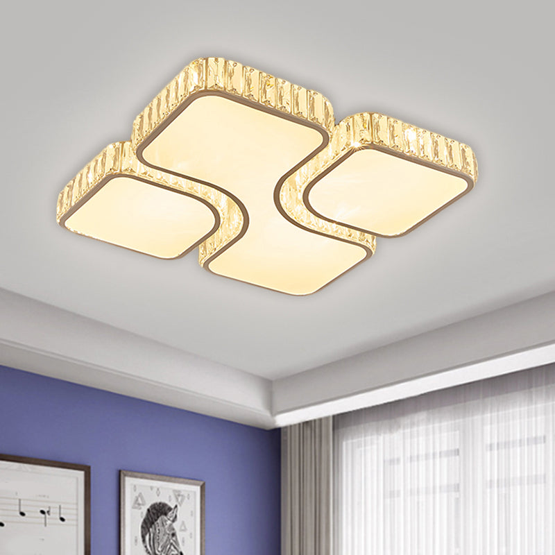 Modern Led Flush Lamp Chrome Square Ceiling Fixture - 16’/19.5’ With Crystal Rectangle Shade In