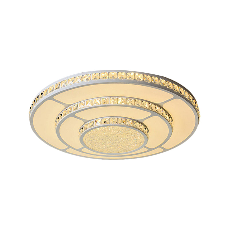Modern Led Bedroom Ceiling Light With Circle Crystal Block Shade In Warm/White - 18’/21.5’ W