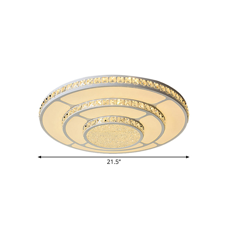 Modern Led Bedroom Ceiling Light With Circle Crystal Block Shade In Warm/White - 18’/21.5’ W