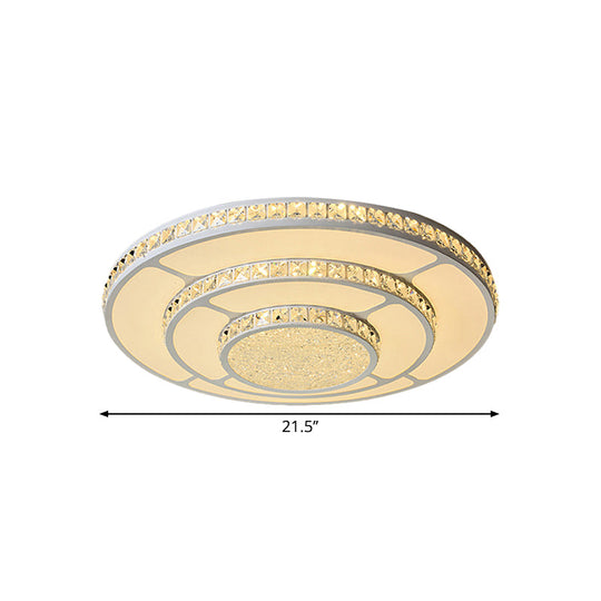 Modern Led Bedroom Ceiling Light With Circle Crystal Block Shade In Warm/White - 18’/21.5’ W