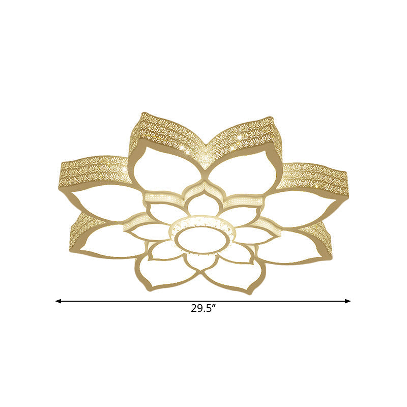 Contemporary White Led Lotus Ceiling Fixture - Metallic Flush Mount Light 21.5’/29.5’ Width