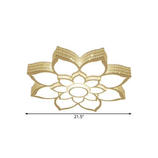 Contemporary White Led Lotus Ceiling Fixture - Metallic Flush Mount Light 21.5’/29.5’ Width