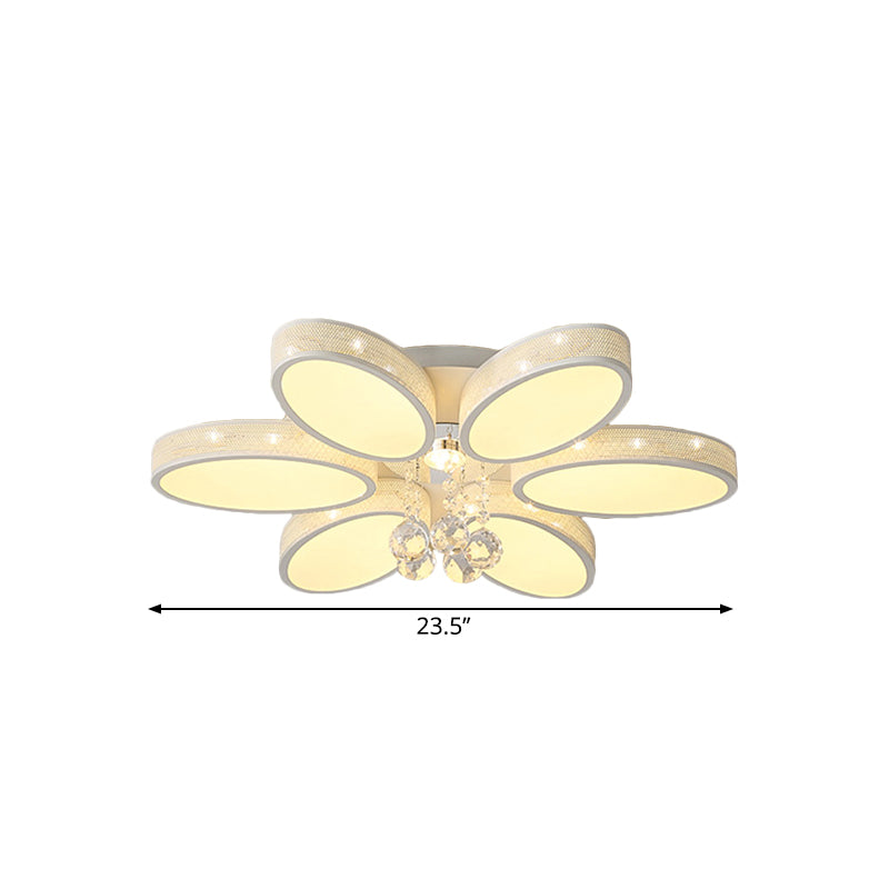 Metal Oval Led White Flush Mount Ceiling Lamp With Crystal Droplet