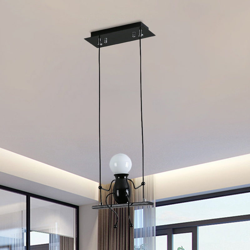 Cartoon Swing Kid Metal Chandelier Lamp - 1/2 Heads Black/White Finish Bedroom Hanging Light Fixture