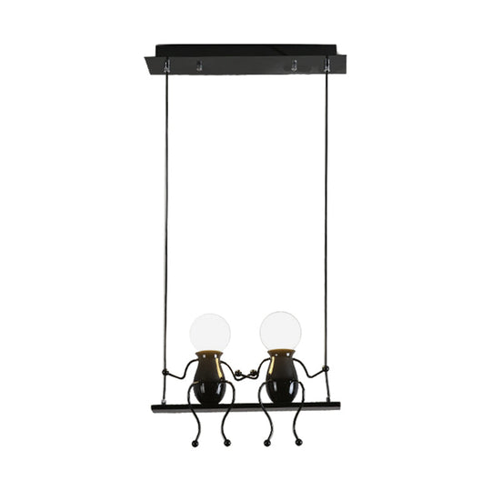 Cartoon Swing Kid Metal Chandelier Lamp - 1/2 Heads Black/White Finish Bedroom Hanging Light Fixture