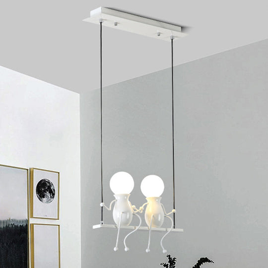Cartoon Swing Kid Metal Chandelier Lamp - 1/2 Heads Black/White Finish Bedroom Hanging Light Fixture
