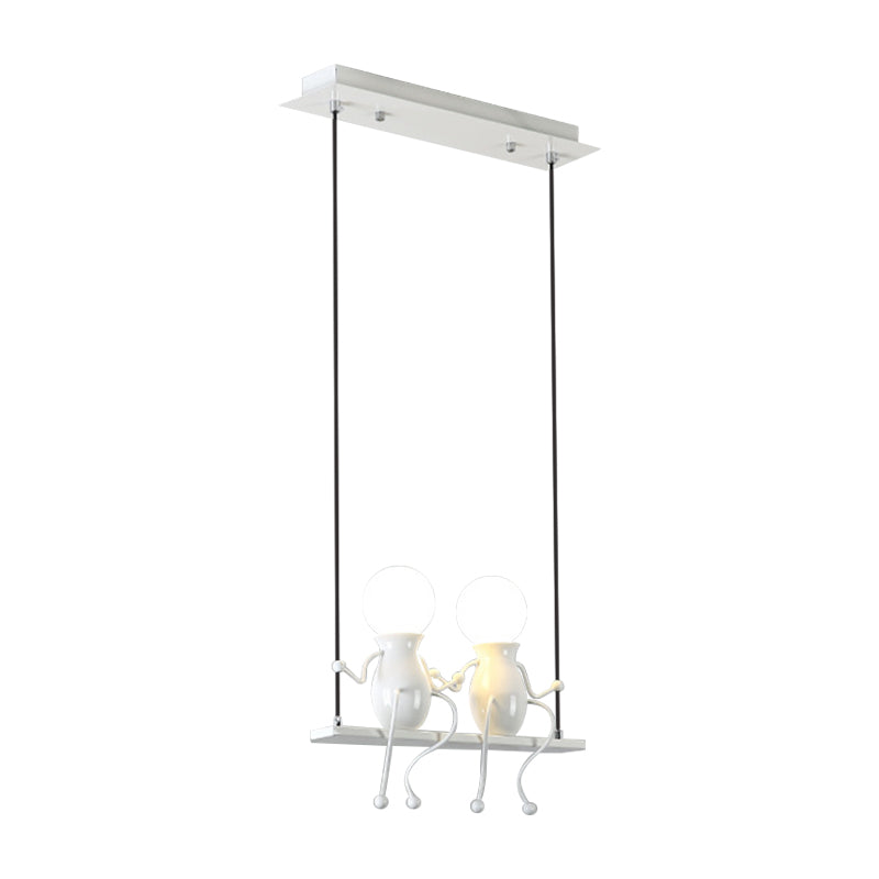 Cartoon Swing Kid Metal Chandelier Lamp - 1/2 Heads Black/White Finish Bedroom Hanging Light Fixture