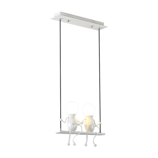 Cartoon Swing Kid Metal Chandelier Lamp - 1/2 Heads Black/White Finish Bedroom Hanging Light Fixture