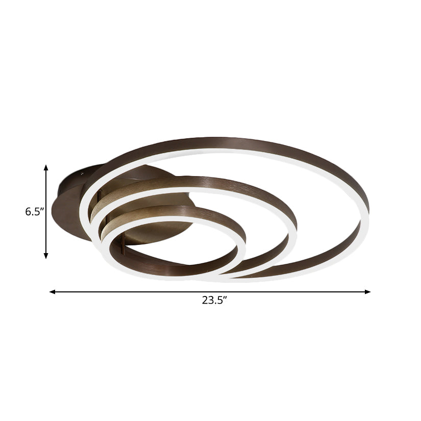 Contemporary Led Acrylic Ceiling Flush Light Fixture In Black/Brown 1/2/3 - Ring Warm/White/Natural