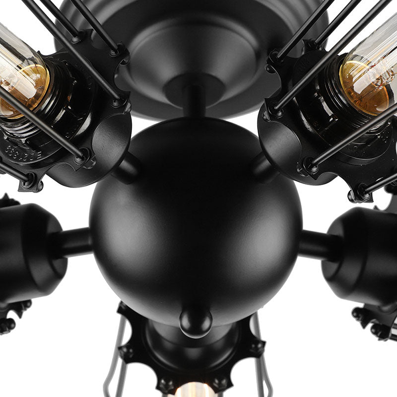 Rustic Wire Frame Ceiling Light - Vintage Bulb Shape With 3/5 Metal Lights In Black For Farmhouse