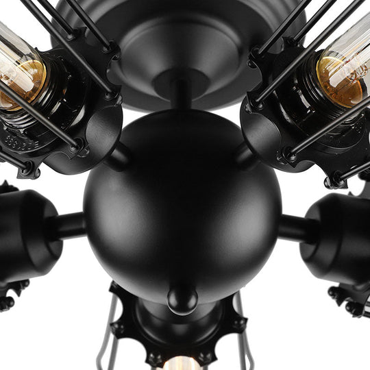 Rustic Wire Frame Ceiling Light - Vintage Bulb Shape With 3/5 Metal Lights In Black For Farmhouse